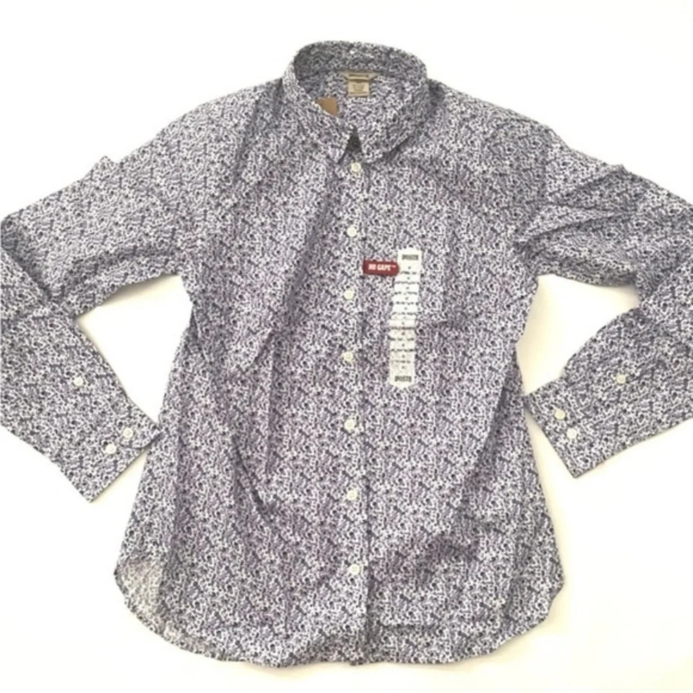 New Duluth Wrinkle Fighter Button Up Shirt Purple Floral Print